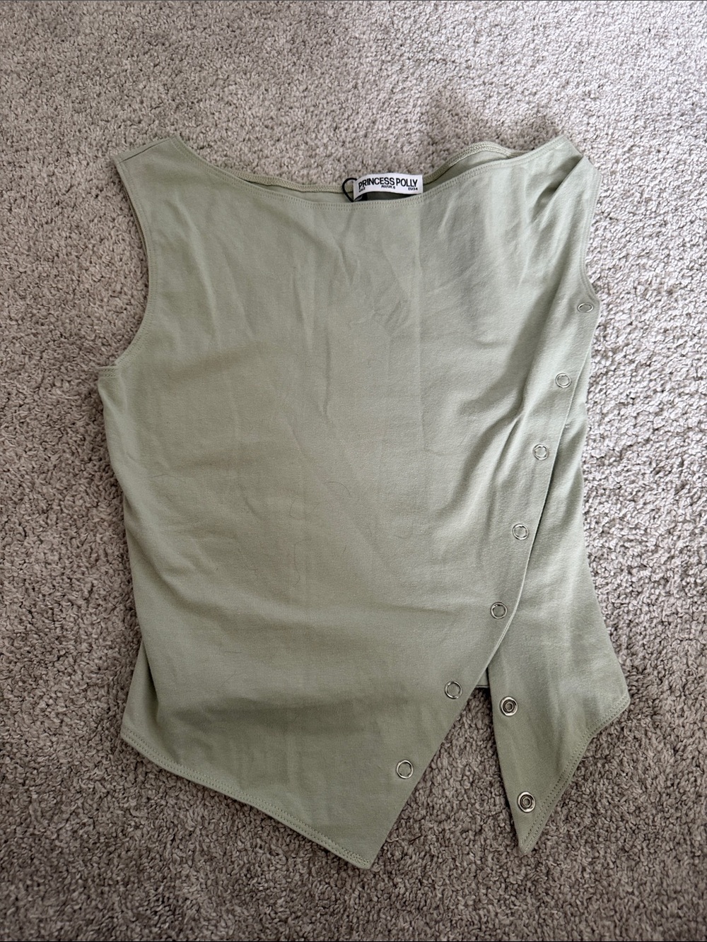 Princess Polly Light Sage Asymmetric Snap-Detail Tank